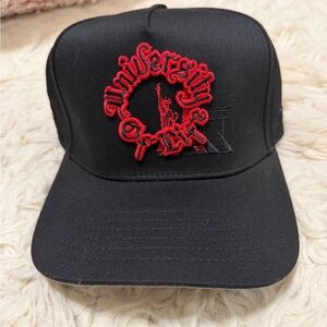 JC Black Baseball Cap with Red Embroidered Graphic